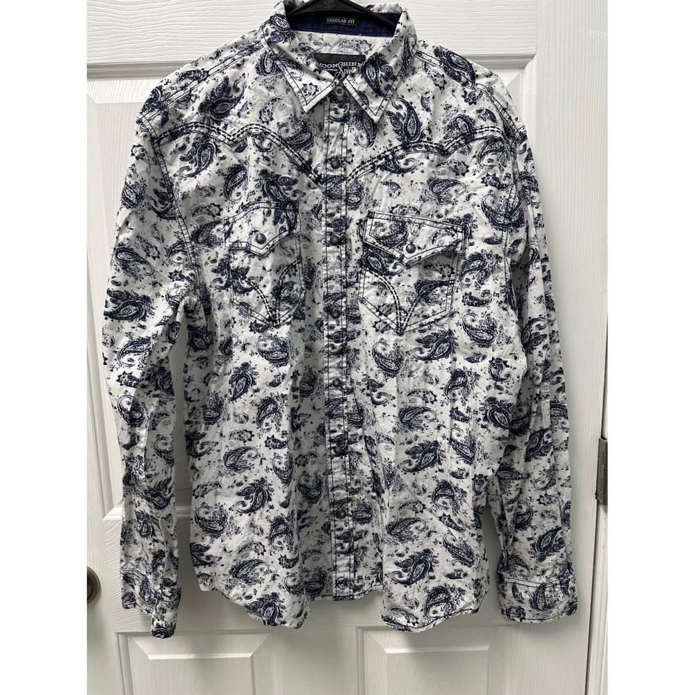 Moonshine Spirit Brad Paisley Mens Large Paisley Western Pearl Snap Shirt Blue